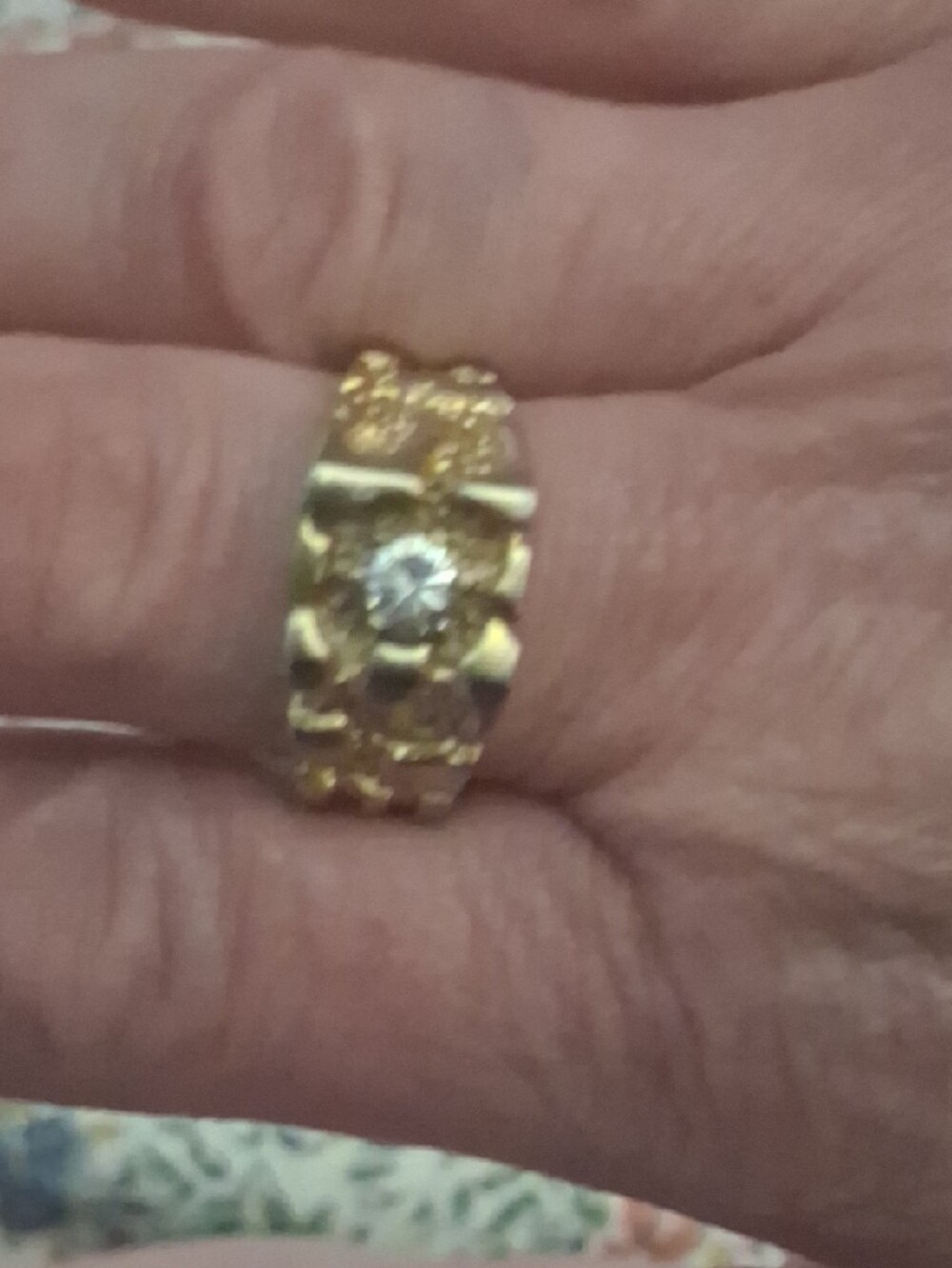 Gold Men's Nugget  Band Ring with Center Diamond